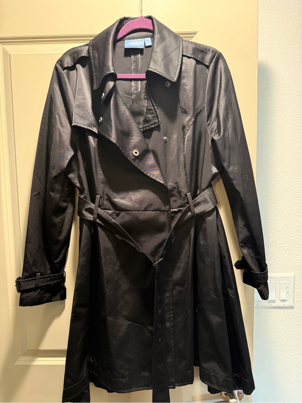 NWOT Simply Vera Vera Wang XL Black Sateen Belted Trench Coat